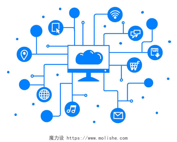 电脑与互联网网络科技云端蓝色免抠png素材